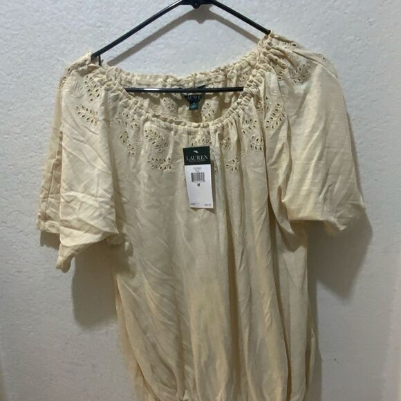 NWT Lauren Ralph Lauren M Top off shoulder eyelet drawstring bottom - Picture 2 of 9